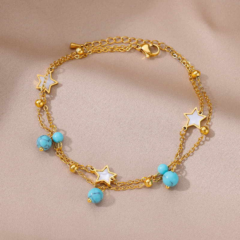 Bohēmijas tirkīza nerūsējošā tērauda potītes sievietei 2023. gada zelta krāsā Zvaigžņu kulonu rokassprādze Vasaras aksesuāri Luksusa rotaslietas