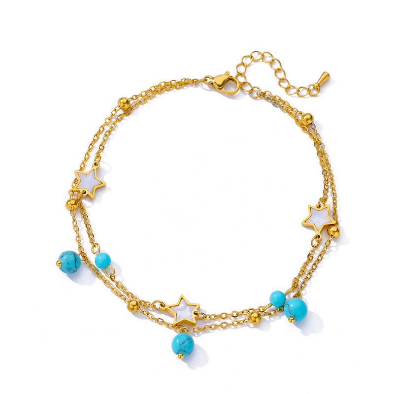 Bohēmijas tirkīza nerūsējošā tērauda potītes sievietei 2023. gada zelta krāsā Zvaigžņu kulonu rokassprādze Vasaras aksesuāri Luksusa rotaslietas