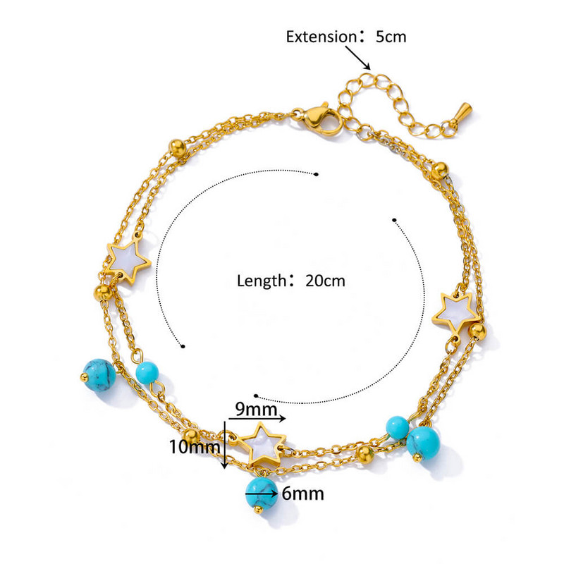 Bohēmijas tirkīza nerūsējošā tērauda potītes sievietei 2023. gada zelta krāsā Zvaigžņu kulonu rokassprādze Vasaras aksesuāri Luksusa rotaslietas