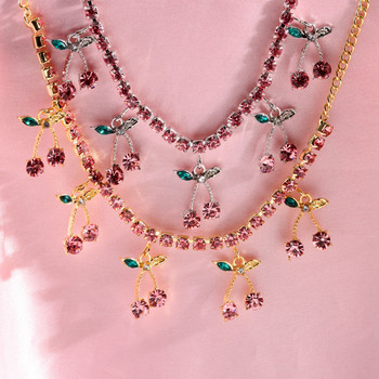 Flatfoosie Bohemian Pink Cherry Anklets για Γυναικείες Μόδα Rhinestone Tennis Chain Summer Beach Βραχιόλι στον αστράγαλο Barefoot Κοσμήματα