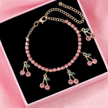 Flatfoosie Bohemian Pink Cherry Anklets για Γυναικείες Μόδα Rhinestone Tennis Chain Summer Beach Βραχιόλι στον αστράγαλο Barefoot Κοσμήματα