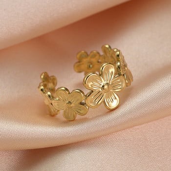 Прост моден пръстен от цветя от неръждаема стомана, цветни листа със златен цвят, бохемски за женска партия, сватбени бижута, подарък