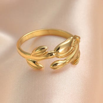 Απλή μόδα Φυτό από ανοξείδωτο ατσάλι Φύλλα λουλουδιών Χρυσό Δαχτυλίδι Bohemian για Γυναικείο Δώρο Γαμήλιο κοσμήματα