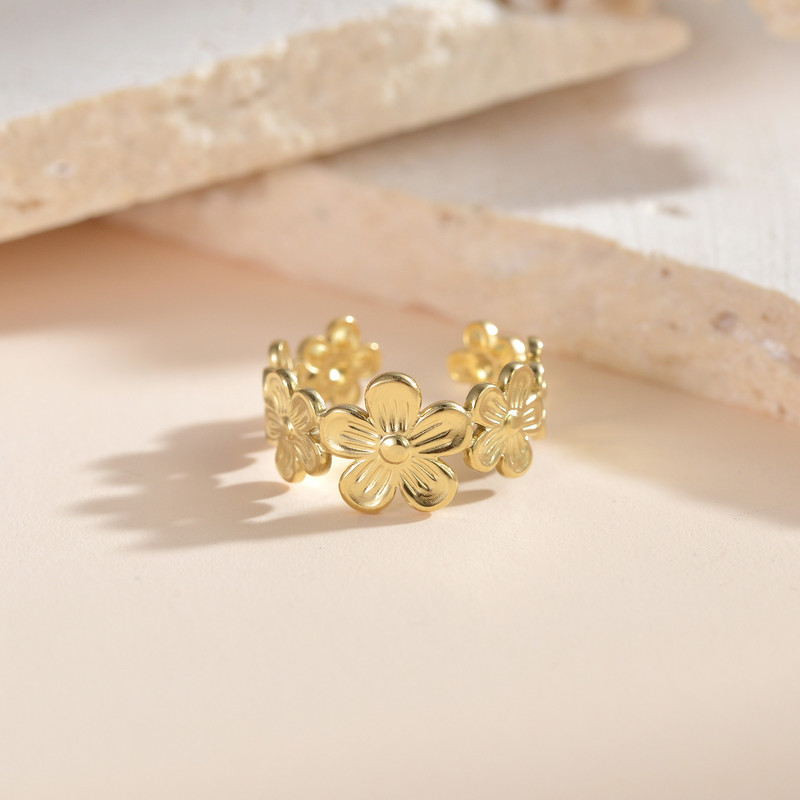 Απλή μόδα Φυτό από ανοξείδωτο ατσάλι Φύλλα λουλουδιών Χρυσό Δαχτυλίδι Bohemian για Γυναικείο Δώρο Γαμήλιο κοσμήματα