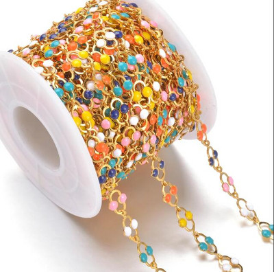 Hulgimüük 1m/partii roostevabast terasest mitmevärviline lillehelmestega kett DIY kaelakeed käevõru jalavõru ehete valmistamise tarvikud