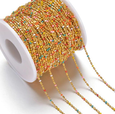 Hulgimüük 1m/partii roostevabast terasest mitmevärviline lillehelmestega kett DIY kaelakeed käevõru jalavõru ehete valmistamise tarvikud