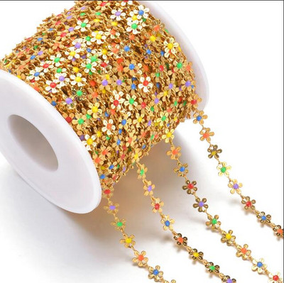 Hulgimüük 1m/partii roostevabast terasest mitmevärviline lillehelmestega kett DIY kaelakeed käevõru jalavõru ehete valmistamise tarvikud