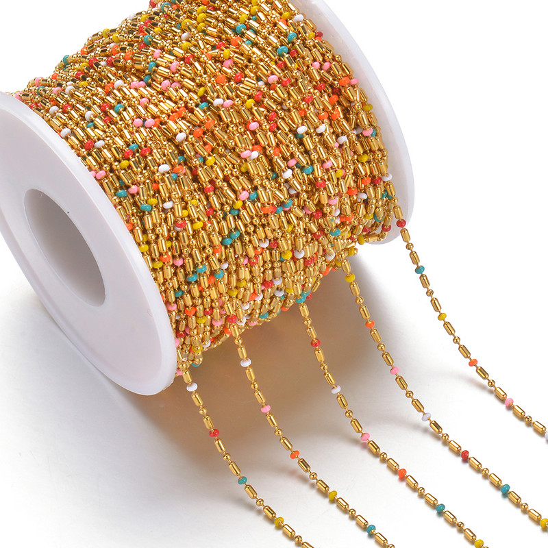 Hulgimüük 1m/partii roostevabast terasest mitmevärviline lillehelmestega kett DIY kaelakeed käevõru jalavõru ehete valmistamise tarvikud