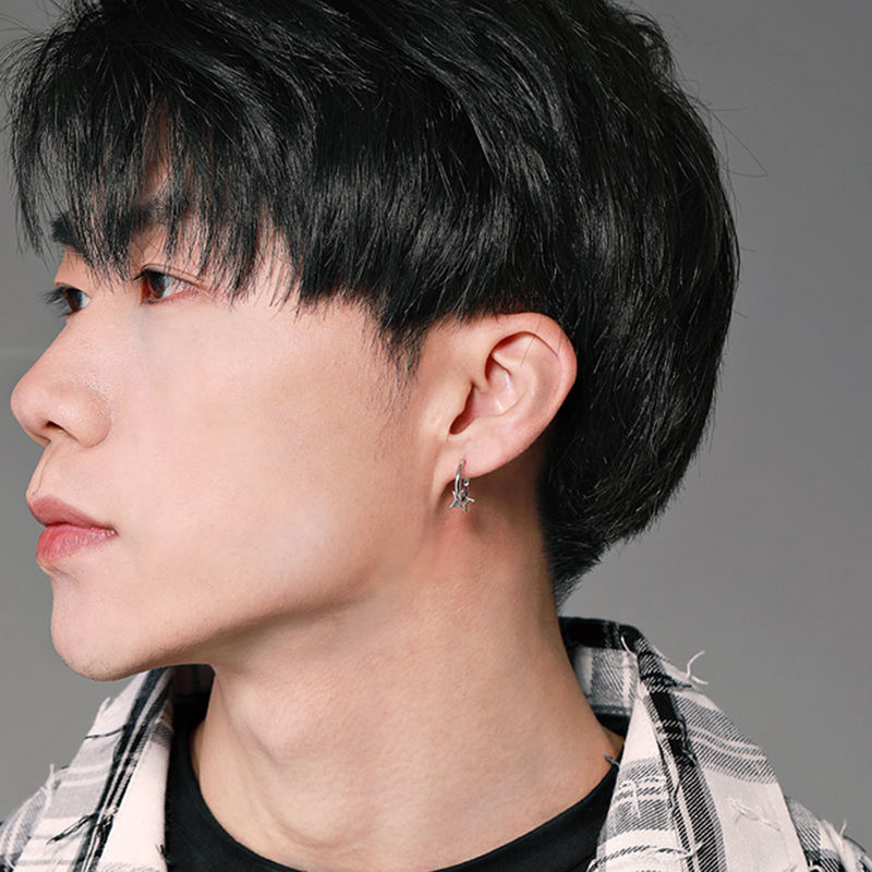 Κορεάτικο στυλ Sleeper Pentagram Star Hoop Earrings for Teens Design Ανδρική μόδα Σκουλαρίκια Hip hop Street Σκουλαρίκια Punk Party Κοσμήματα