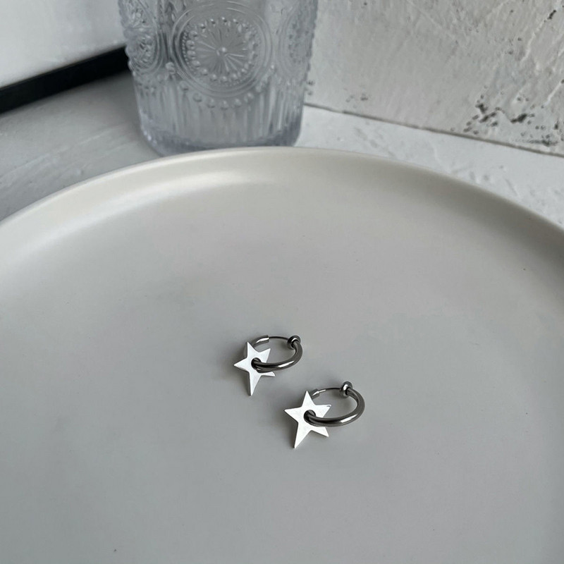 Κορεάτικο στυλ Sleeper Pentagram Star Hoop Earrings for Teens Design Ανδρική μόδα Σκουλαρίκια Hip hop Street Σκουλαρίκια Punk Party Κοσμήματα