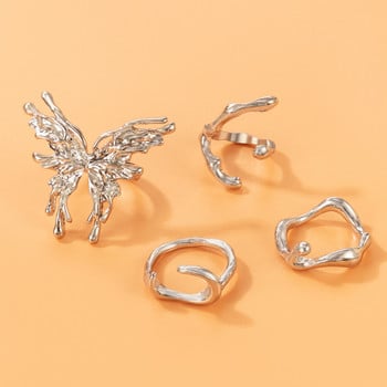 Пънк сребърни течни пръстени с пеперуди, комплект за жени, модни метални пръстени с неправилна вълна, естетични готически бижута Egirl