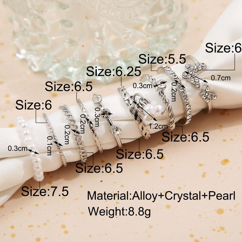 Punk hõbedase värvi vedelate liblikasõrmuste komplekt naistele mood Ebaregulaarse lainega metallist sõrmerõngad Esteetilised Egirl gooti ehted