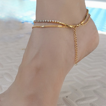Κόσμημα κοσμήματα με αλυσίδα ποδιών MinaMaMa από ανοξείδωτο ατσάλι με κρύσταλλο για γυναίκες