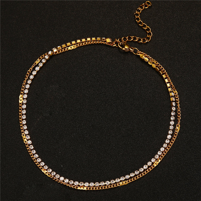 Κόσμημα κοσμήματα με αλυσίδα ποδιών MinaMaMa από ανοξείδωτο ατσάλι με κρύσταλλο για γυναίκες