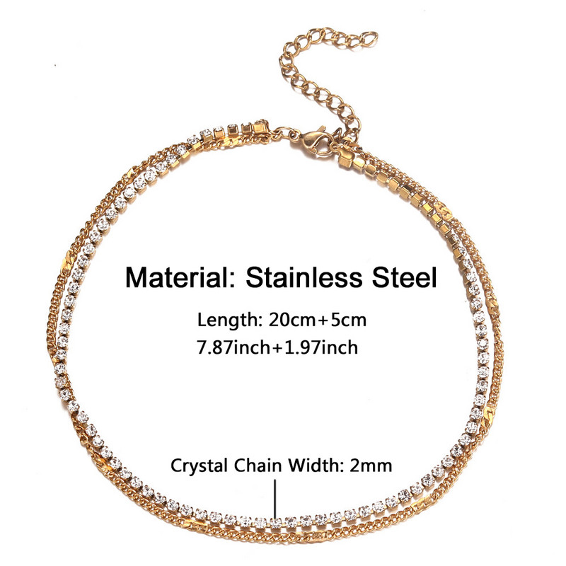 Κόσμημα κοσμήματα με αλυσίδα ποδιών MinaMaMa από ανοξείδωτο ατσάλι με κρύσταλλο για γυναίκες