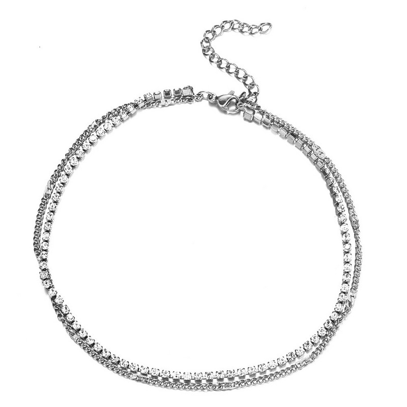 Κόσμημα κοσμήματα με αλυσίδα ποδιών MinaMaMa από ανοξείδωτο ατσάλι με κρύσταλλο για γυναίκες