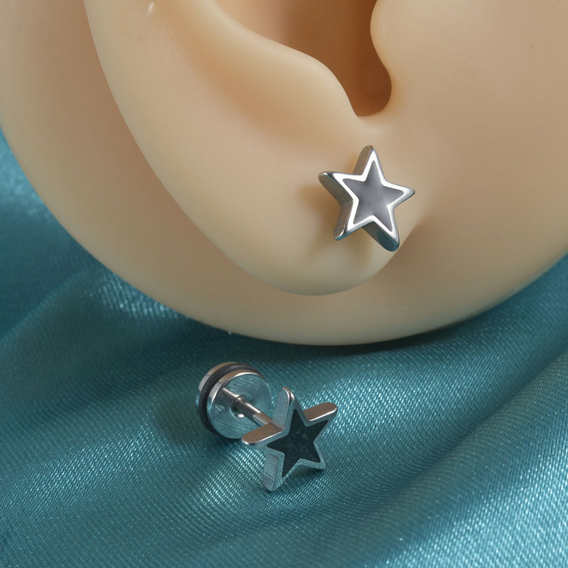 1Pár sebészeti acél csillag alakú fülbevaló szegecsek gótikus punk szegecsek lebeny fülporc Tragus Helix piercing ékszer férfi nőknek