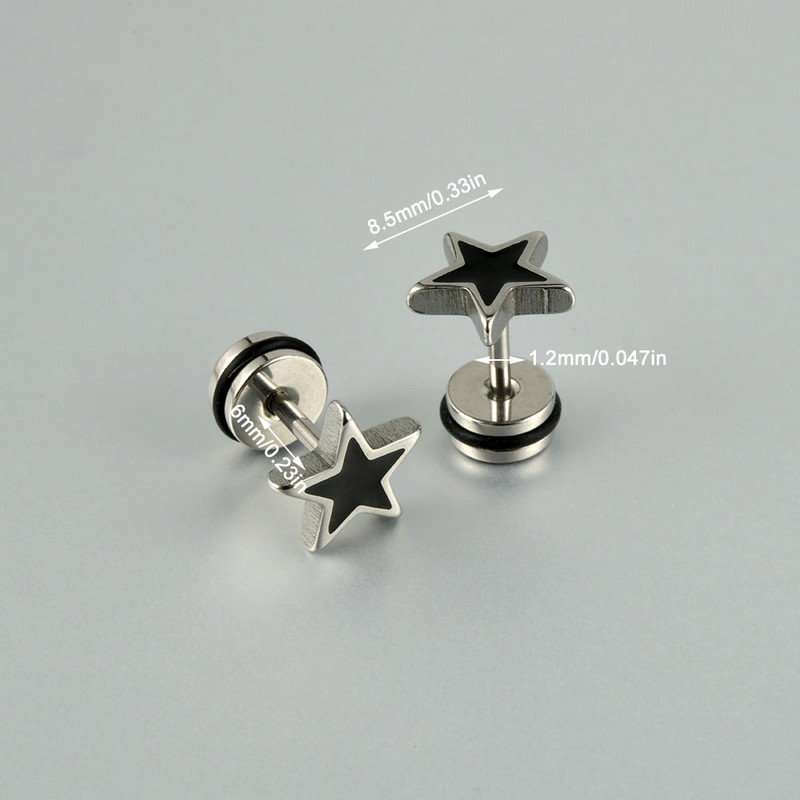 1Pár sebészeti acél csillag alakú fülbevaló szegecsek gótikus punk szegecsek lebeny fülporc Tragus Helix piercing ékszer férfi nőknek