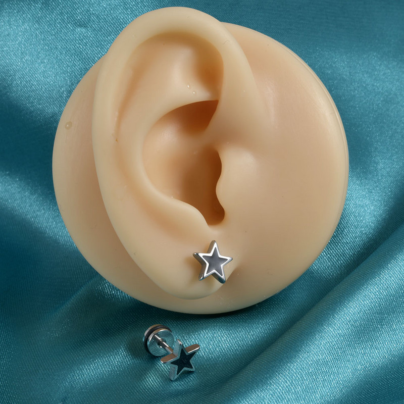 1Pár sebészeti acél csillag alakú fülbevaló szegecsek gótikus punk szegecsek lebeny fülporc Tragus Helix piercing ékszer férfi nőknek
