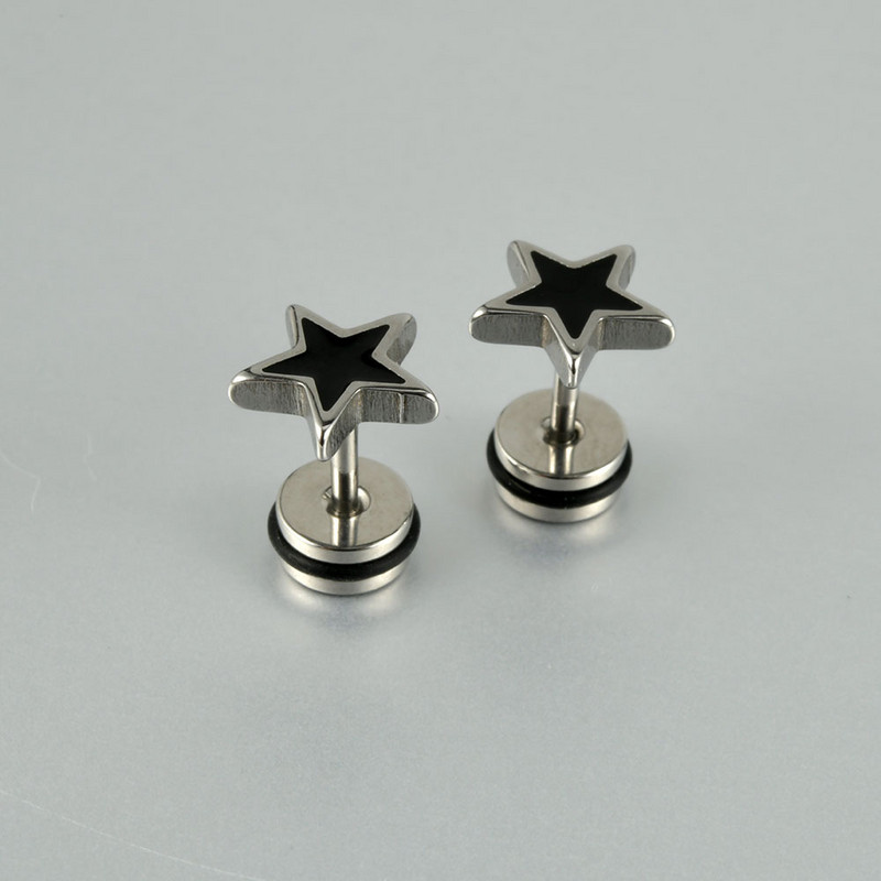 1Pár sebészeti acél csillag alakú fülbevaló szegecsek gótikus punk szegecsek lebeny fülporc Tragus Helix piercing ékszer férfi nőknek