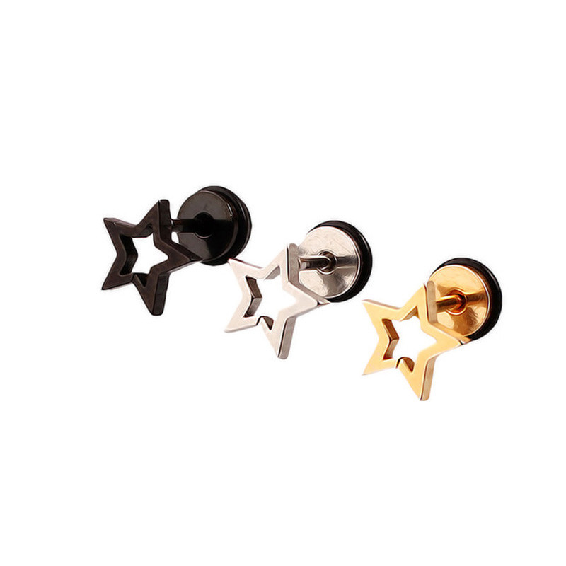 Alisouy 2 τεμαχίων Hollow Stars Λευκό Μαύρο από τιτάνιο ατσάλι Punk Men Βιδωτό σκουλαρίκια με καρφιά No fade ear κόσμημα για άνδρες γυναίκες