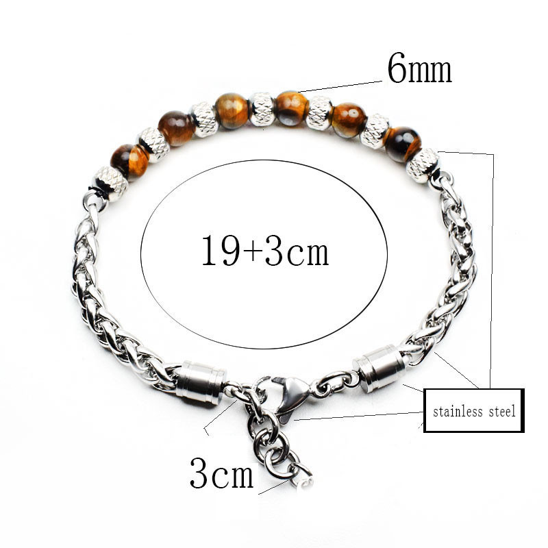 Ανδρικό βραχιόλι από ανοξείδωτο χάλυβα Noter Natural Onyx Map Braslet Tiger eye For Hombre Boy Punk Chain Link Brazalete Αξεσουάρ Δώρο