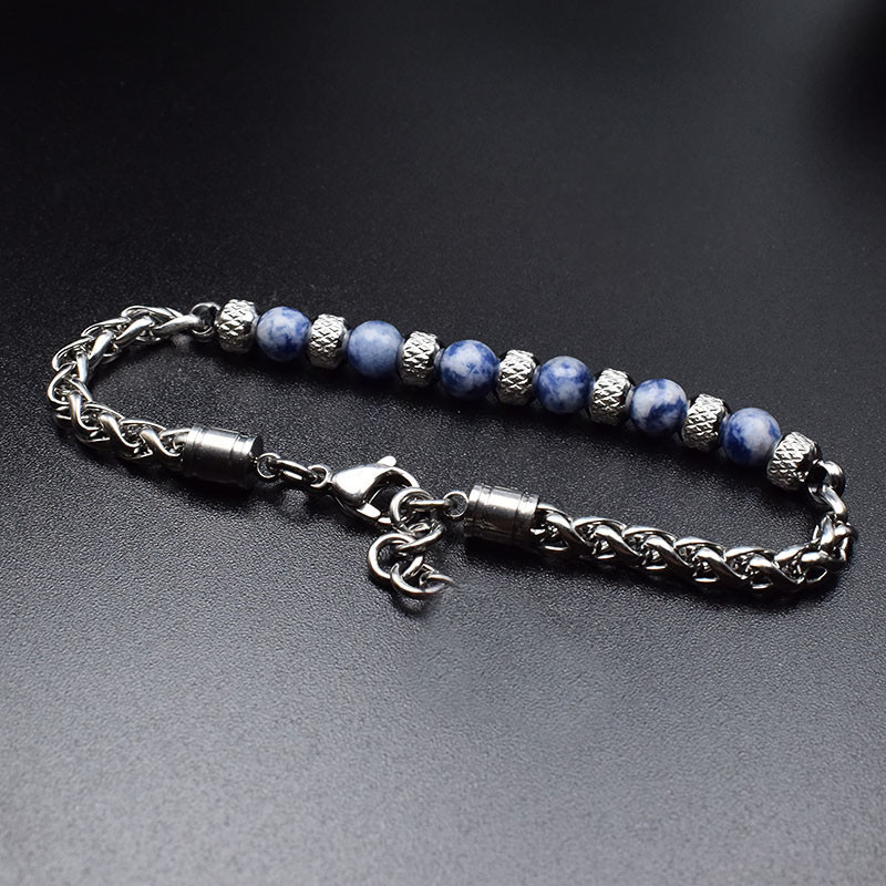 Ανδρικό βραχιόλι από ανοξείδωτο χάλυβα Noter Natural Onyx Map Braslet Tiger eye For Hombre Boy Punk Chain Link Brazalete Αξεσουάρ Δώρο