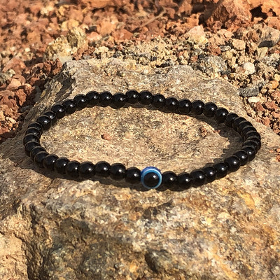 Minimalistinė Turkijos Evil Eyes apyrankė Vyriška maža apyrankė su karoliukais 4 mm rankų priedai, skirti Hombre natūralaus hematito elastinei apyrankei