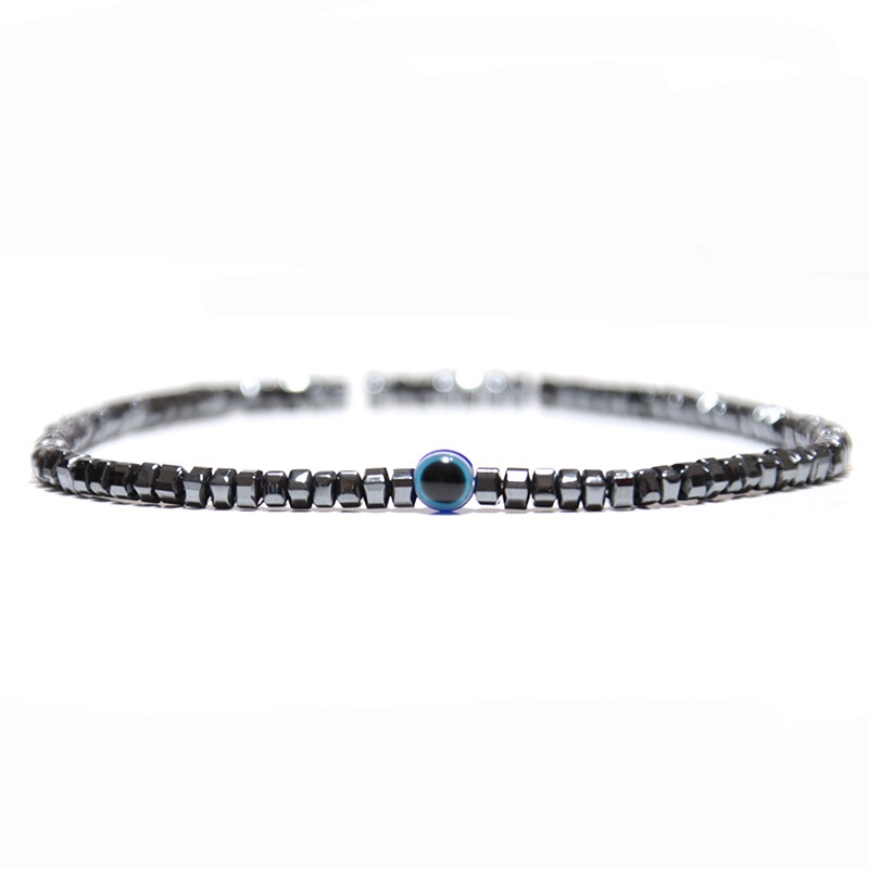 Minimālisma Turkey Evil Eyes Rokassprādze Vīrietim Maza Pērlīšu Rokassprādze 4mm Roku Aksesuāri Hombre Dabīga Hematīta Elastīga Rokassprādze