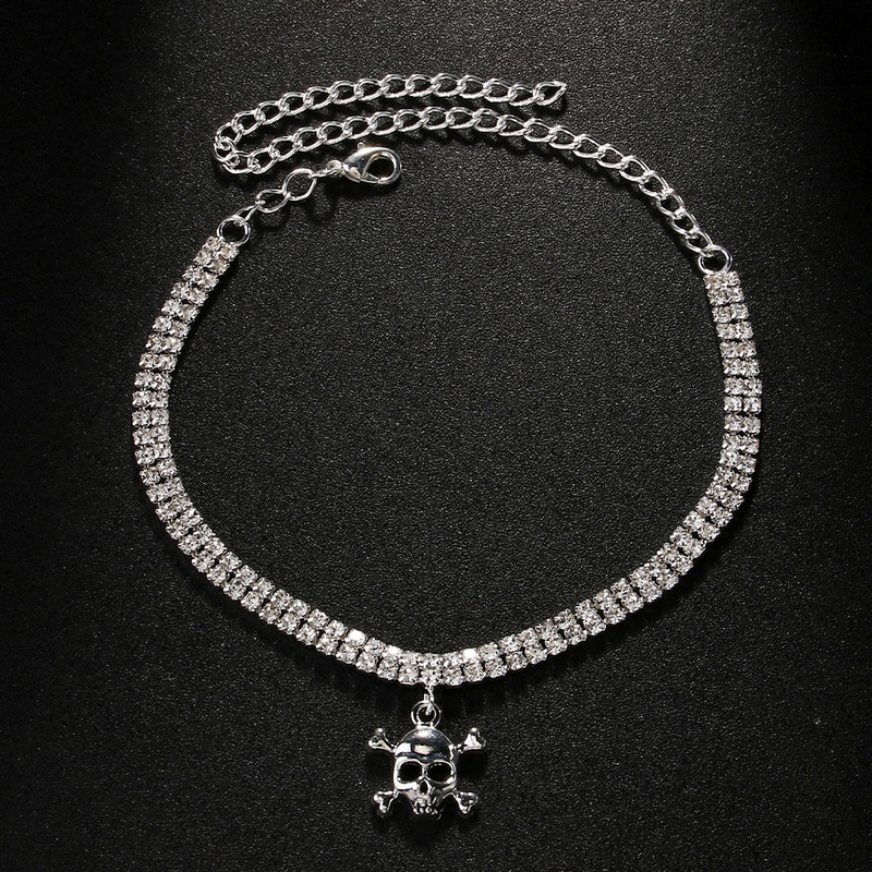 Modes Metāla galvaskausa kulonu potītes rokassprādzes uz kājas sievietēm Pludmales gotikas kalnu strēlakmens pēdas ķēdes potītes rotaslietas basām kājām