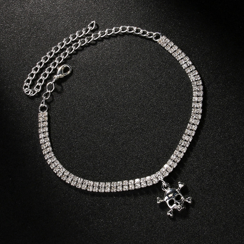 Modes Metāla galvaskausa kulonu potītes rokassprādzes uz kājas sievietēm Pludmales gotikas kalnu strēlakmens pēdas ķēdes potītes rotaslietas basām kājām