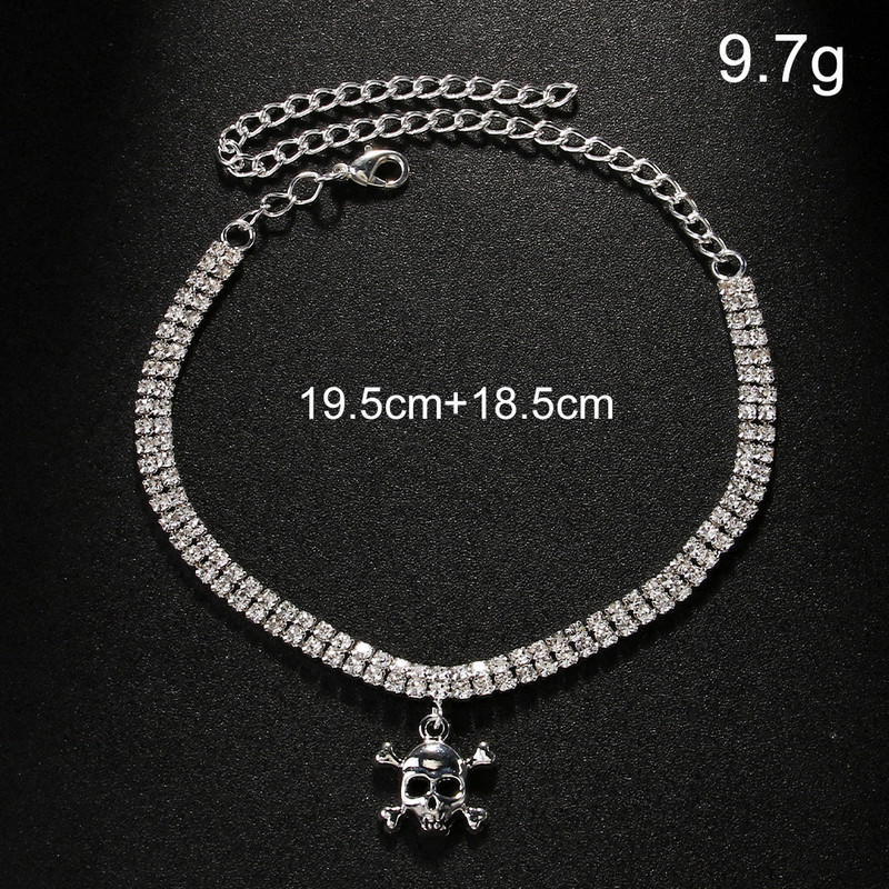 Modes Metāla galvaskausa kulonu potītes rokassprādzes uz kājas sievietēm Pludmales gotikas kalnu strēlakmens pēdas ķēdes potītes rotaslietas basām kājām