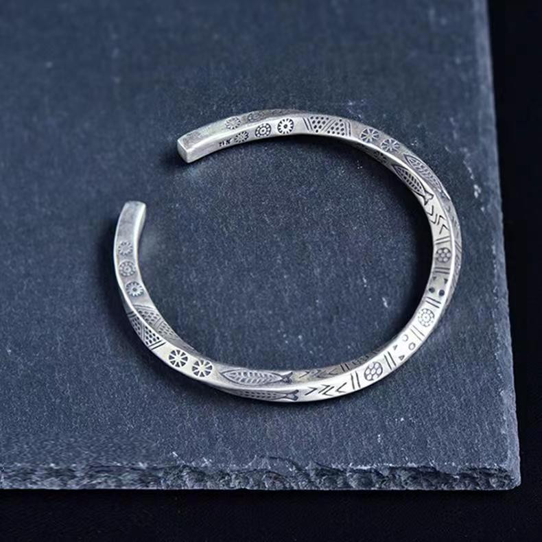 Boho Vintage επάργυρο βραχιόλι με μανσέτα ψαριού Charm Ανδρικό περιστρεφόμενο περιβραχιόνιο Ανδρικά κοσμήματα casual μόδας