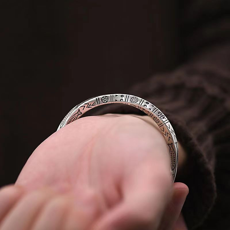 Boho Vintage επάργυρο βραχιόλι με μανσέτα ψαριού Charm Ανδρικό περιστρεφόμενο περιβραχιόνιο Ανδρικά κοσμήματα casual μόδας