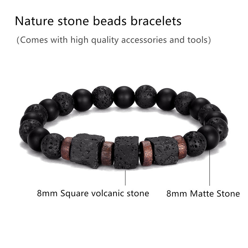 Akmens rokassprādzes krelles Kvadrātveida lava Akmens dabīgas homme modes rokassprādzes Rokassprādzes Vīrieši Koka krelles Aksesuāri Rotaslietas Beat Dāvanas