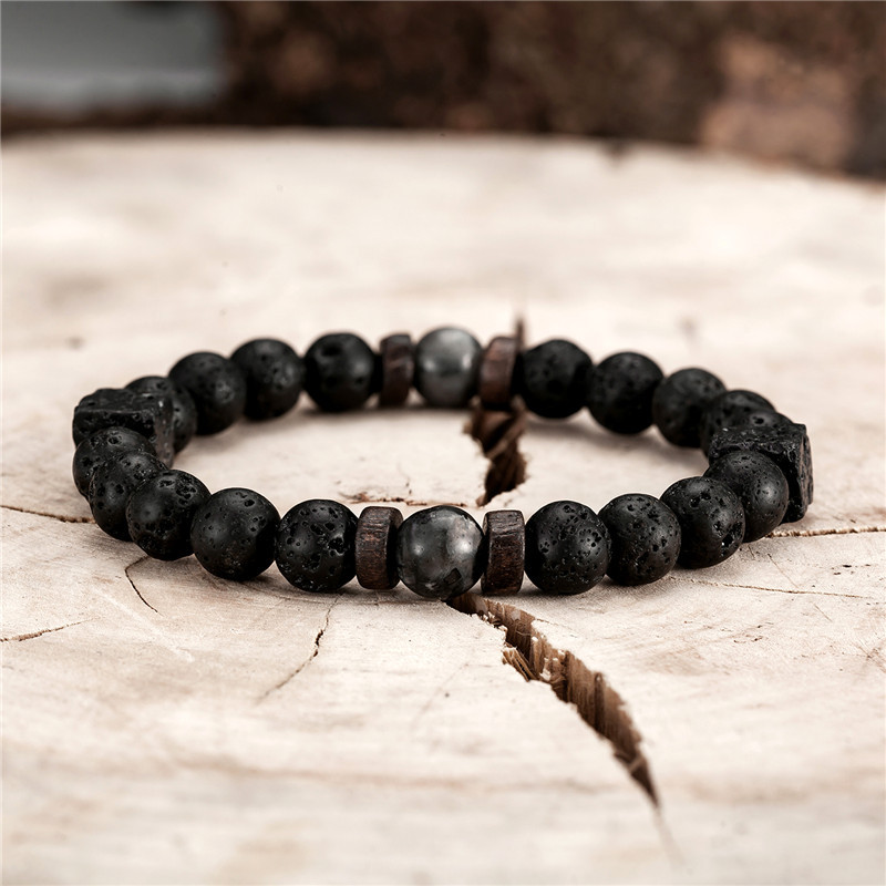 Akmens rokassprādzes krelles Kvadrātveida lava Akmens dabīgas homme modes rokassprādzes Rokassprādzes Vīrieši Koka krelles Aksesuāri Rotaslietas Beat Dāvanas