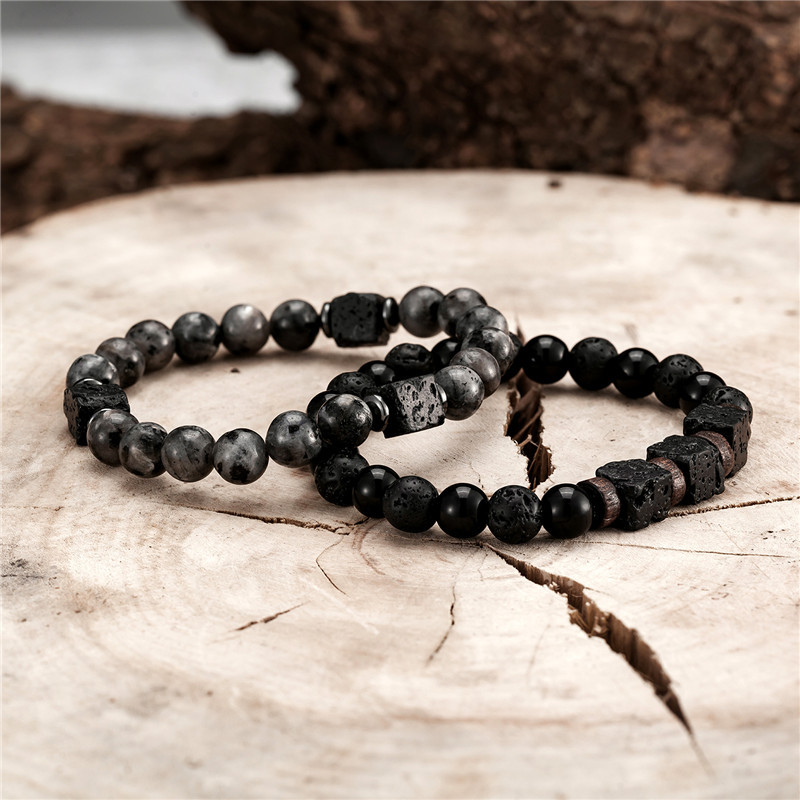 Akmens rokassprādzes krelles Kvadrātveida lava Akmens dabīgas homme modes rokassprādzes Rokassprādzes Vīrieši Koka krelles Aksesuāri Rotaslietas Beat Dāvanas