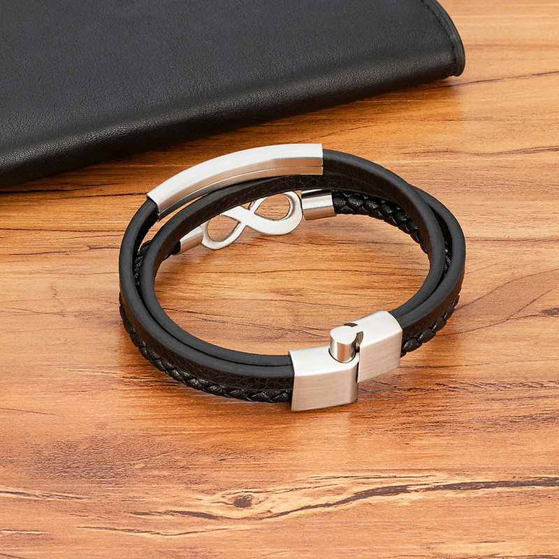 TYO bezgalīgs simbols 8 forma 3 krāsu vīriešu rokassprādze, āda, nerūsējošā tērauda magnētiskā aizdare, aksesuāri, rotaslietas, rokassprādzes, modes dāvana