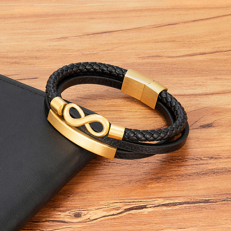 TYO bezgalīgs simbols 8 forma 3 krāsu vīriešu rokassprādze, āda, nerūsējošā tērauda magnētiskā aizdare, aksesuāri, rotaslietas, rokassprādzes, modes dāvana