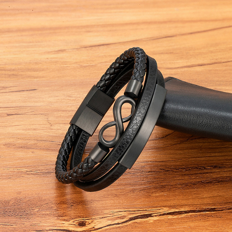 TYO bezgalīgs simbols 8 forma 3 krāsu vīriešu rokassprādze, āda, nerūsējošā tērauda magnētiskā aizdare, aksesuāri, rotaslietas, rokassprādzes, modes dāvana