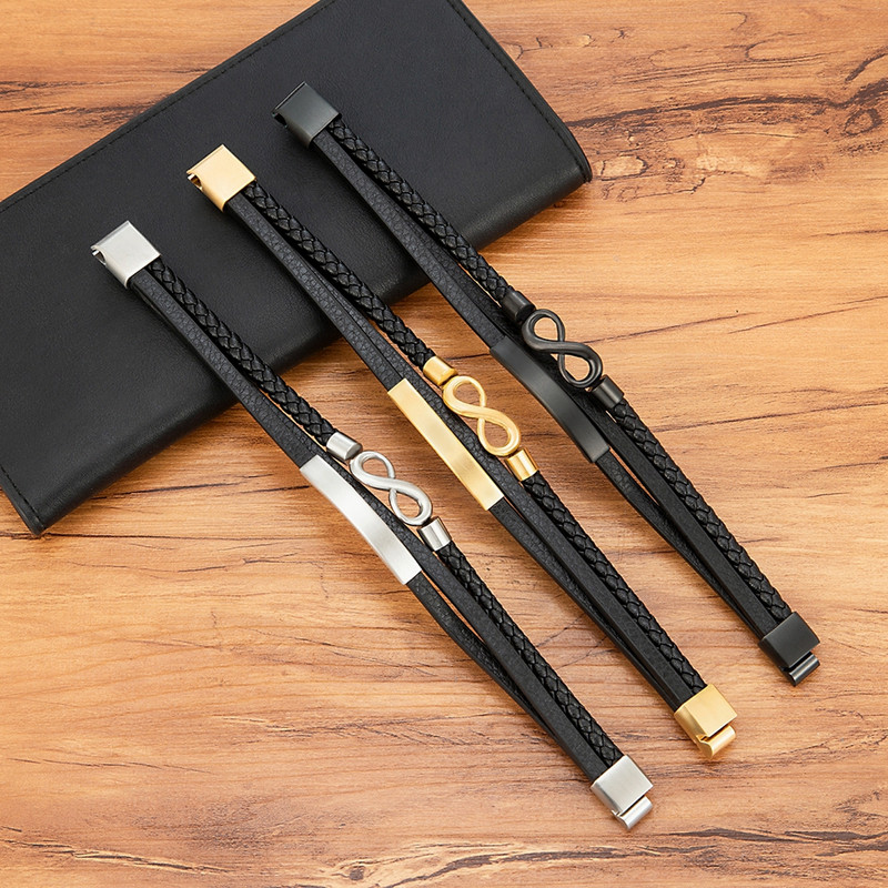 TYO bezgalīgs simbols 8 forma 3 krāsu vīriešu rokassprādze, āda, nerūsējošā tērauda magnētiskā aizdare, aksesuāri, rotaslietas, rokassprādzes, modes dāvana