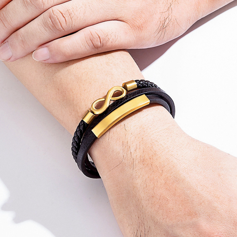 TYO bezgalīgs simbols 8 forma 3 krāsu vīriešu rokassprādze, āda, nerūsējošā tērauda magnētiskā aizdare, aksesuāri, rotaslietas, rokassprādzes, modes dāvana