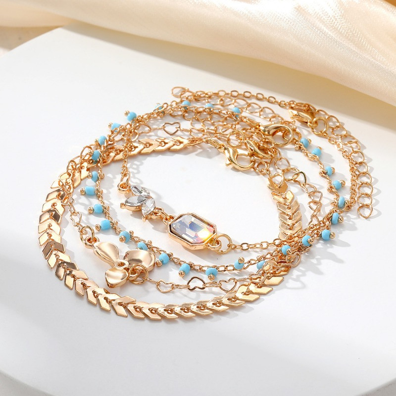 Bohemia zelta krāsas čūskas potītes rokassprādzes komplekts sievietēm ar tauriņu atslēgas slēdzenes šarmu potītes ķēde uz kājas Boho rotaslietas dāvana