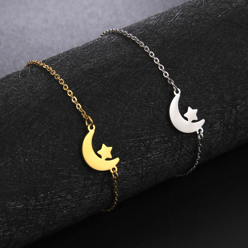 Kkjoy Stainsteel Steel Stars Mēness potītes pēda sievietēm pludmales basām kājām pusmēness ķēdes rokassprādze uz kājas Aksesuāri Dāvana