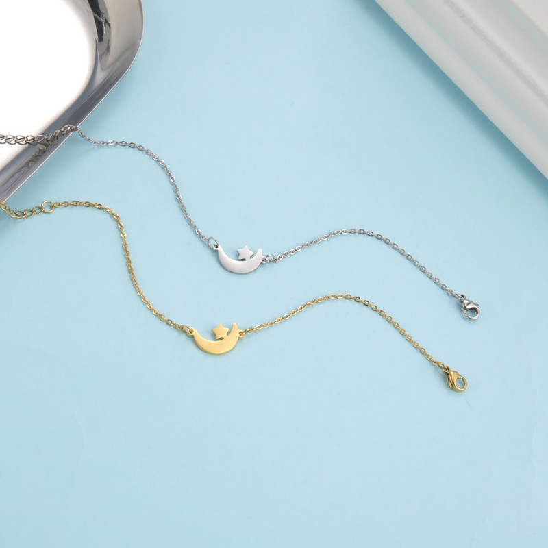 Kkjoy Stainsteel Steel Stars Mēness potītes pēda sievietēm pludmales basām kājām pusmēness ķēdes rokassprādze uz kājas Aksesuāri Dāvana