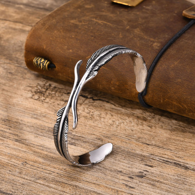 Mprainbow Men Feather Cuff Bangle, водоустойчива гривна с верига от неръждаема стомана, подаръци за рожден ден за деня на бащата на Свети Валентин