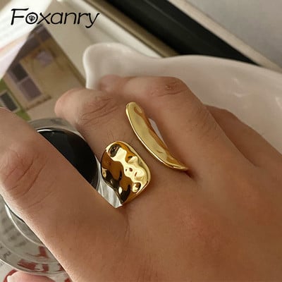 Foxanry Minimalist Gold Color Rings for Women Couples New Fashion Vintage Punk Irregular Geometric Birthday Party Jewelry Gifts