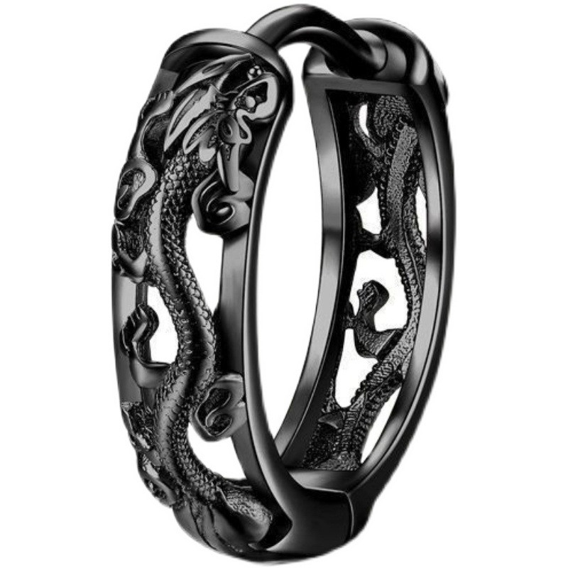 1 paar Punk Hollow Dragon nikerdatud kõrvaklambriga kõrvarõngad meestele/naistele musta värvi Hip Hop Street Populaarsed mood lahedad kõrvaehted