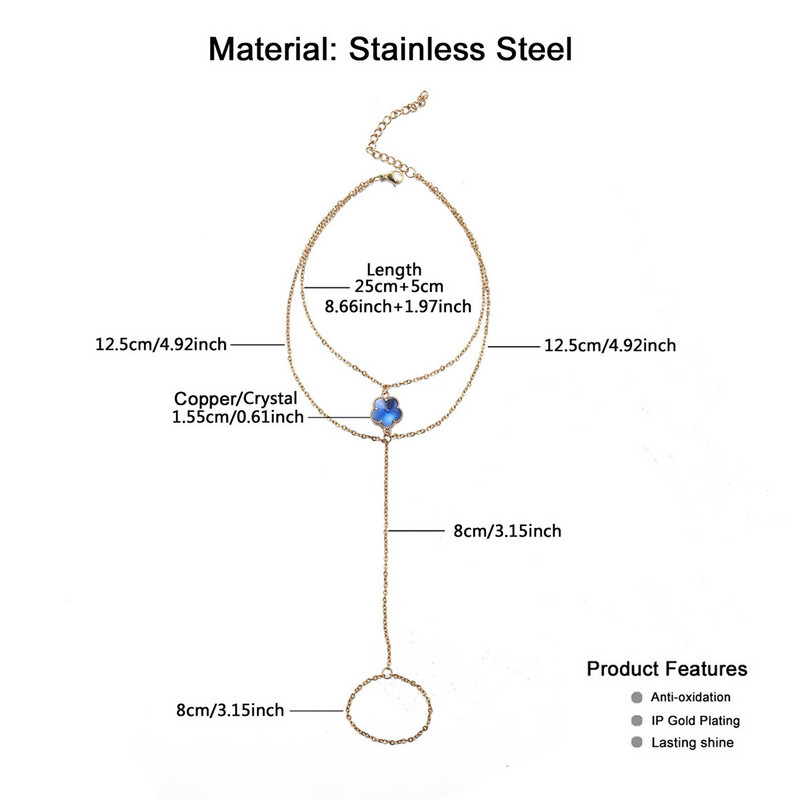 MinaMaMa Novi stil od nehrđajućeg čelika s kristalnim cvijetom za noge za žene Ljetne sandale za bose noge Nakit za noge s lančićima