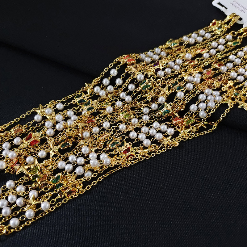 Jauna pēdu modes divslāņu pentagrammas pērļu kalnu strēles tendence divslāņu rokassprādze sieviešu rokassprādze pludmalē basām kājām